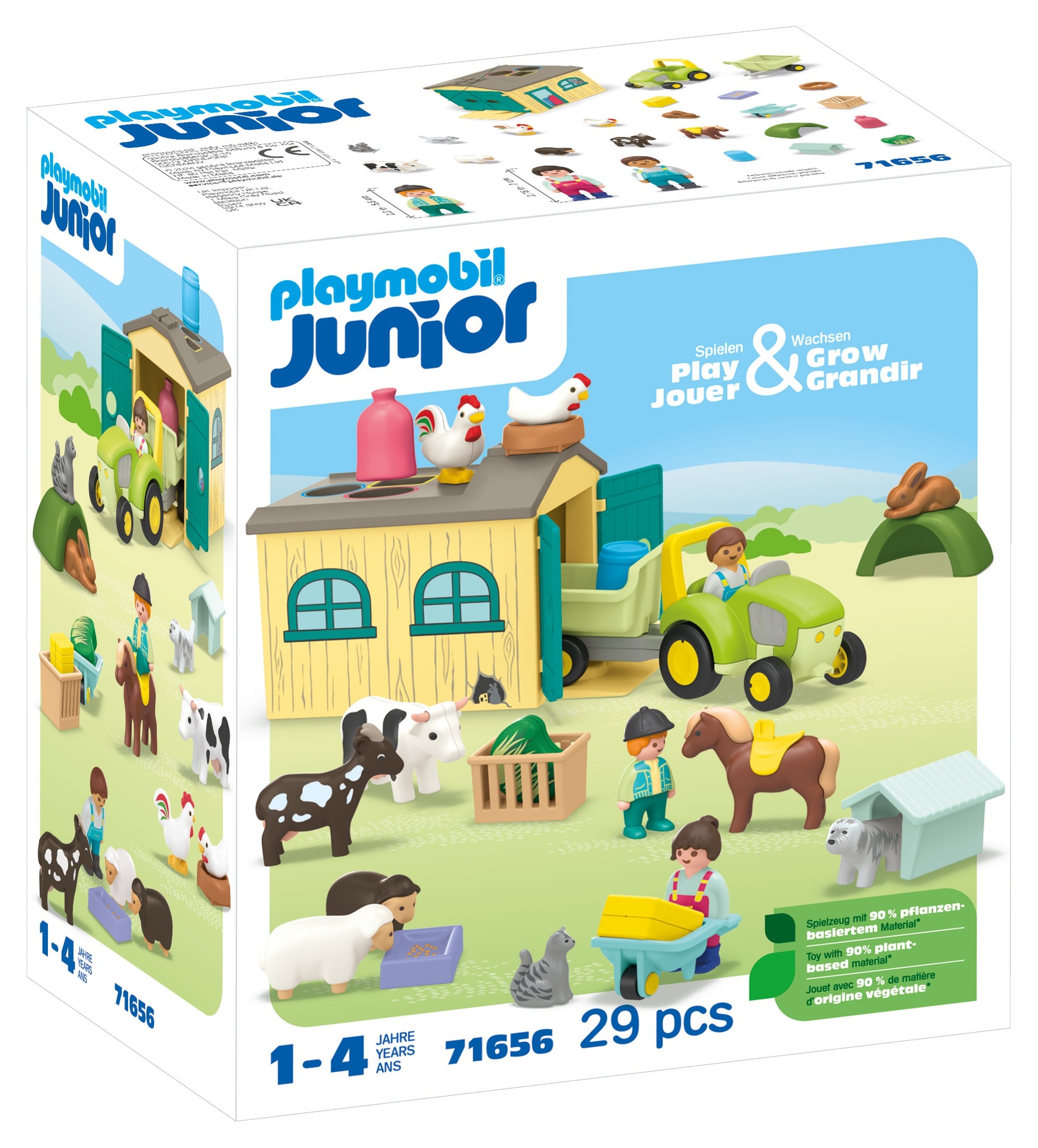 Playmobil JUNIOR: Dobrodružstvo na farme s traktorom, prívesom a zvieratkami